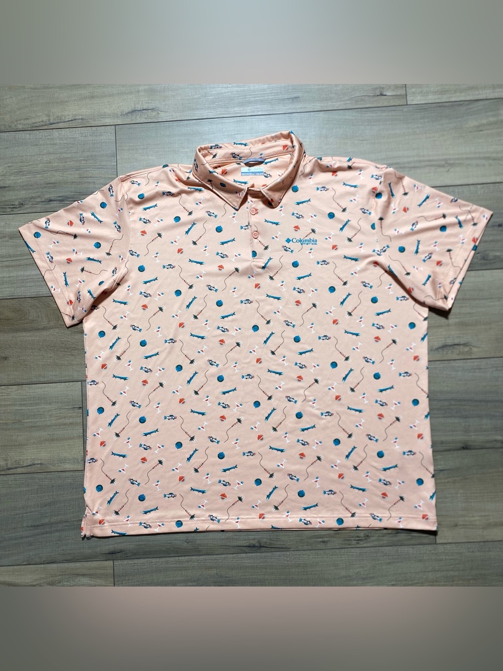 Columbia PFG Mens Super Slack Tide Stretch Polo Shirt Size XXL Light Orange
